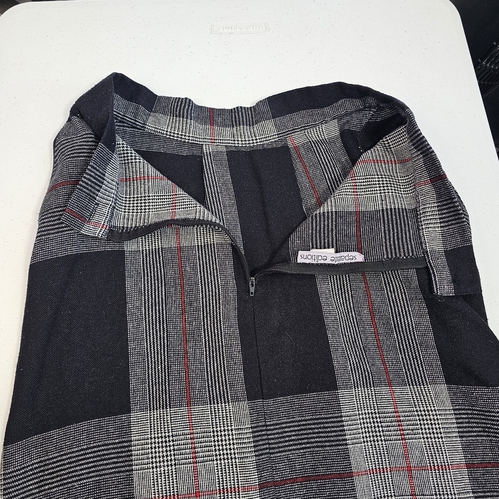 Vintage Wool Blend Plaid Womens Black & Gray Plaid Midi Skirt - Picture 15 of 16